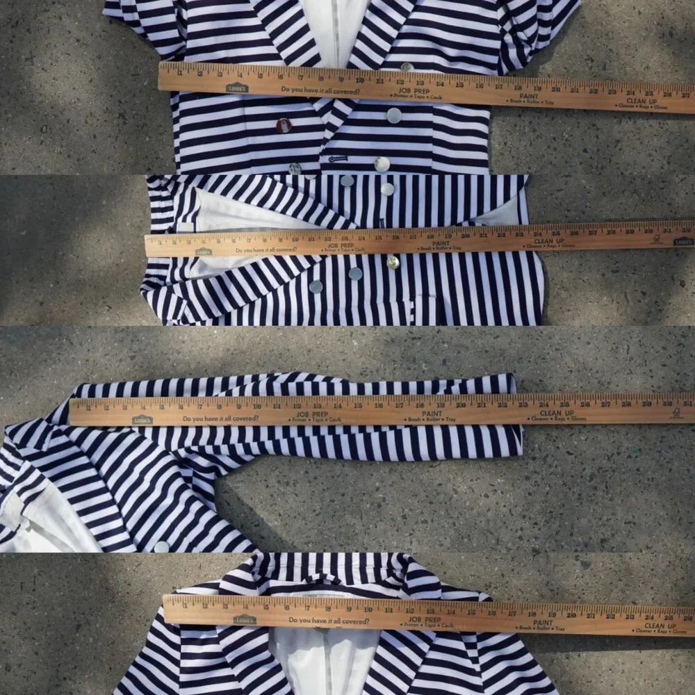 H&M Navy White Striped Blazer Gold Button Tailored Jacket Size 12 Preppy Work - Picture 7 of 15